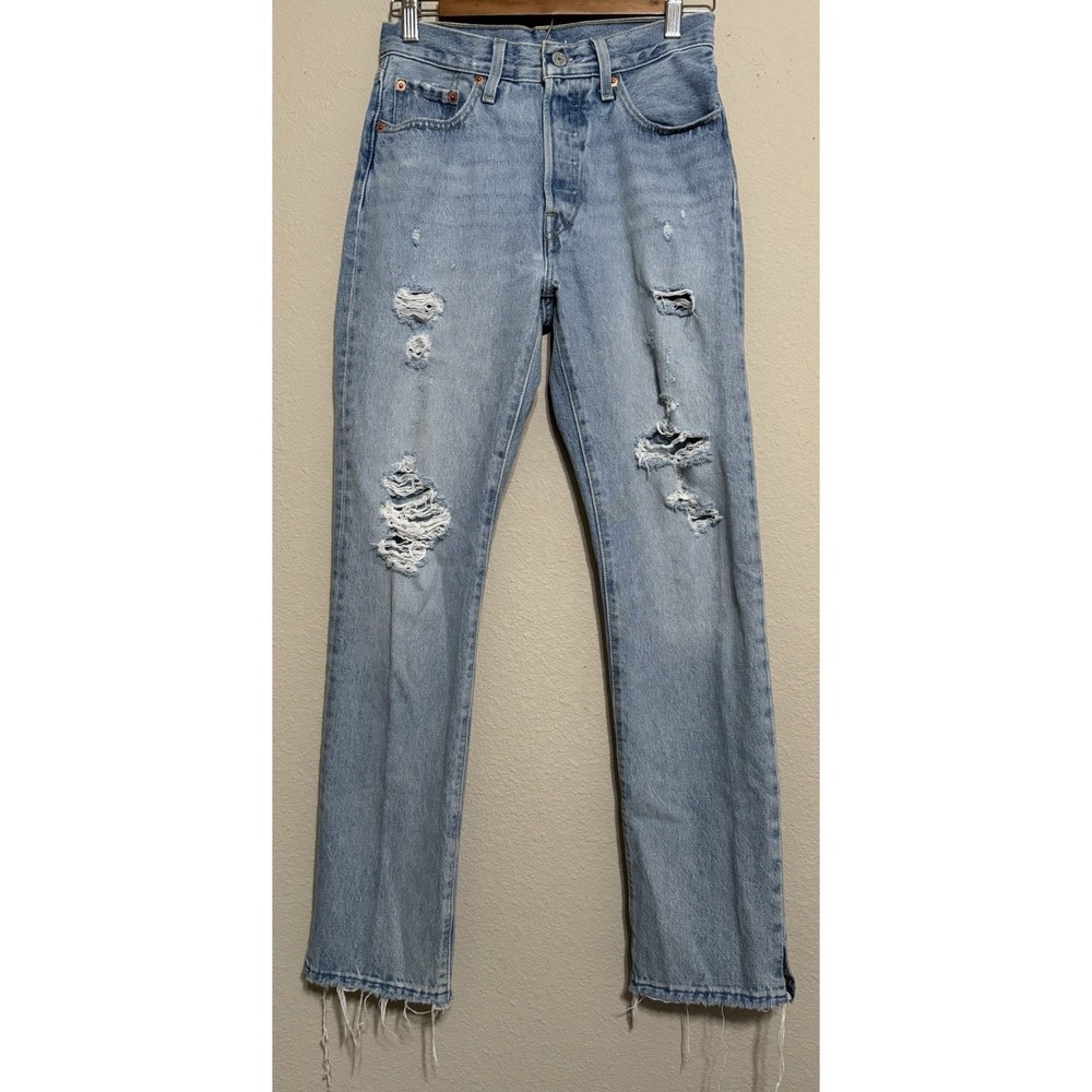 Levi's 501 Jeans‎ Womens *FITS 25x29 Button Fly Blue Distressed High Rise